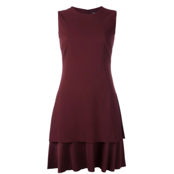 Theory Sleeveless Maroon Layered Hem Dress Satin Tiered Ruffle Modern Romantic 0 - Picture 3 of 10